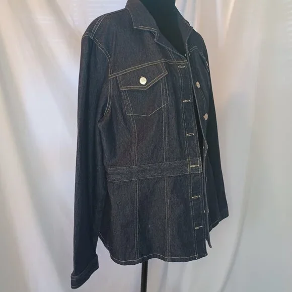 Evan Picone Dark Wash Stretch Denim Belted Jacket - Picture 4 of 8